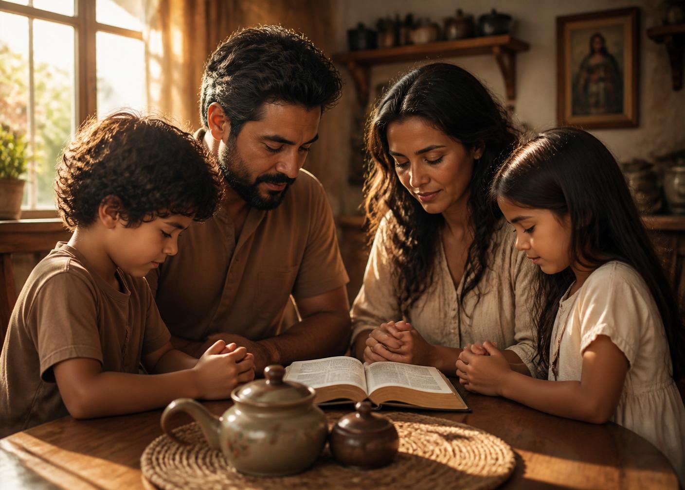 Família cristã orando junto